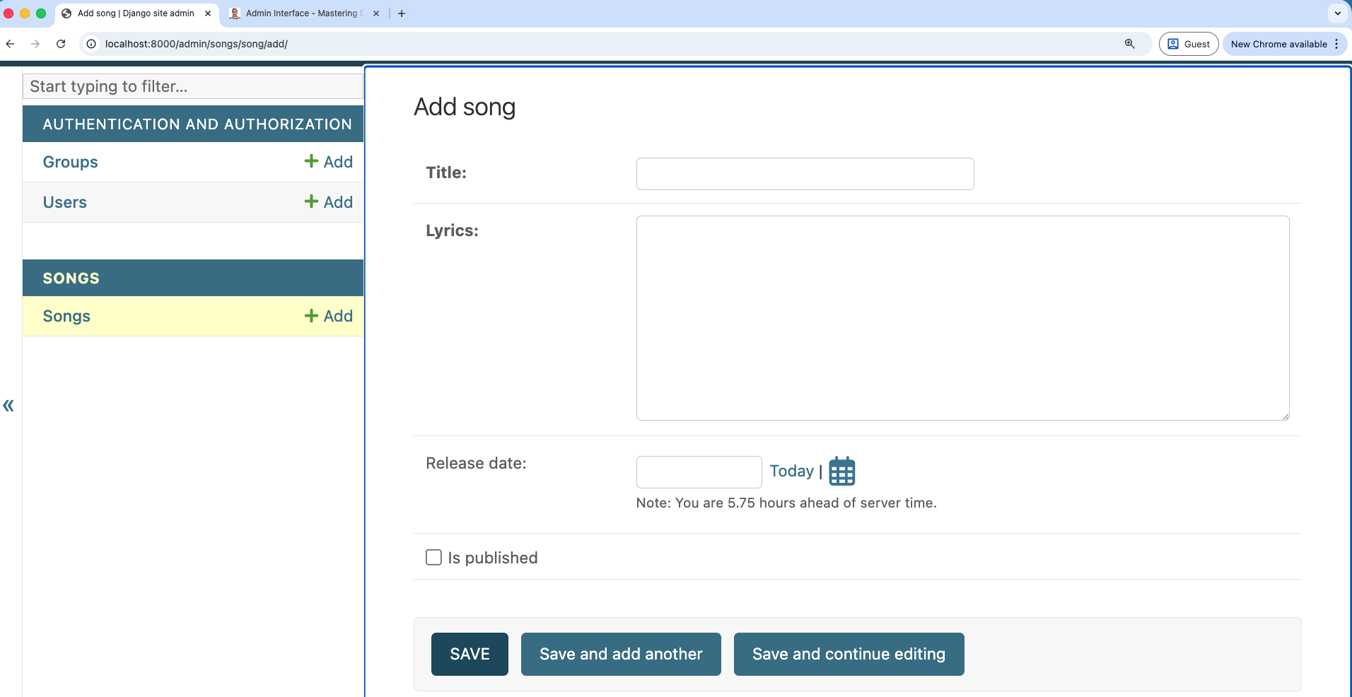 Admin Interface - Web Technology with Django